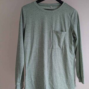 Green Women's Medium Long Sleeve Casual Plain Shirt Front Pocket